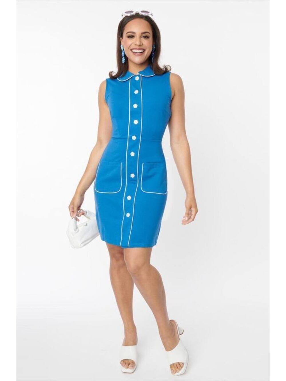 New w/ Tags Voodoo Vixen Limited 60s Blue Mod Stretchy Dress Daisy Buttons XXL